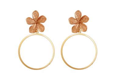 Pendientes dorado de aro fino con cabezal de flor