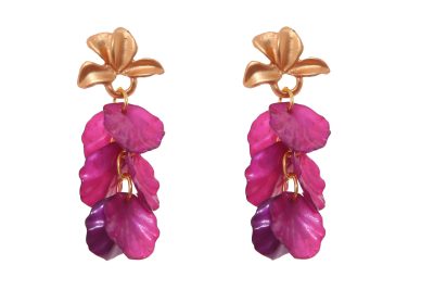 Pendientes de pétalos en color buganvilla con cabezal en forma de hojas