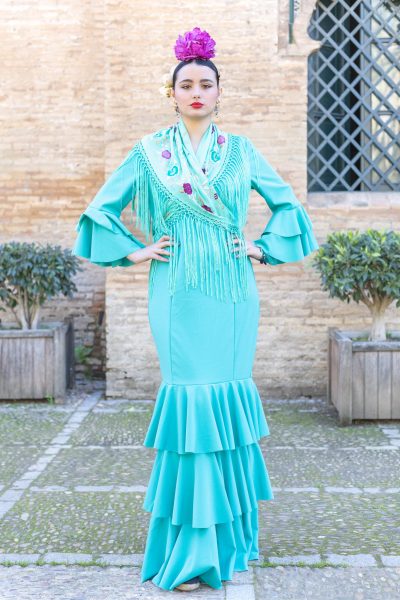 TRAJE DE FLAMENCA ALEGRÍA VERDE AGUA