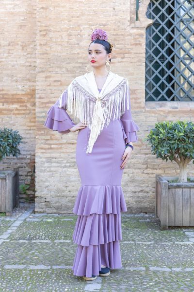 TRAJE DE FLAMENCA ALEGRÍA MORADO GRISÁCEO