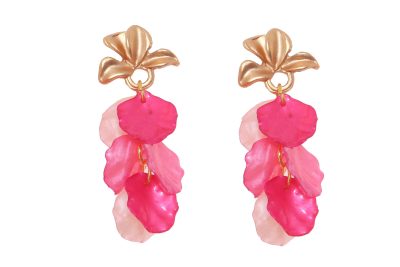 Pendientes de pétalos en tonos rosas con cabezal en forma de hojas