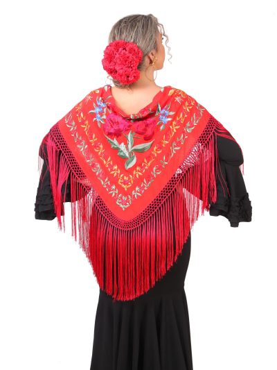 Mantón VICTORIA rojo bordado en multicolor