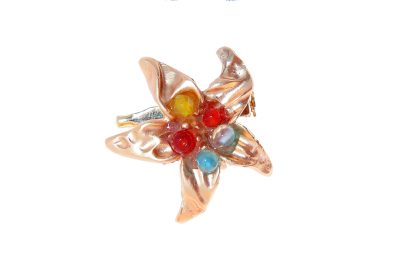 Broche dorado de flor con bolas de piedra Ágata en multicolor