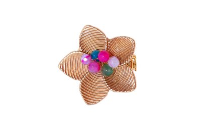 Broche dorado de flor con bolas de piedra Ágata en multicolor