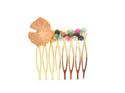 Peinecillo dorado nenúfar con piedra Ágata en multicolor