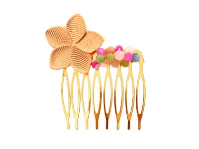 Peinecillo dorado de flor con piedra Ágata multipastel