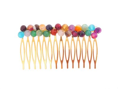Peinecillo con bolas de piedra Ágata en multicolor