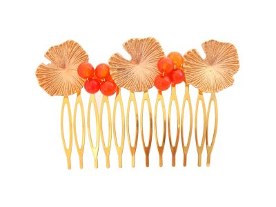 Peinecillo nenúfar con bolas de piedra Ágata en coral