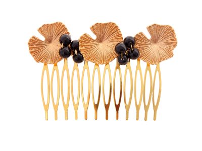 Peinecillo nenúfar con bolas de piedra Ágata en negro