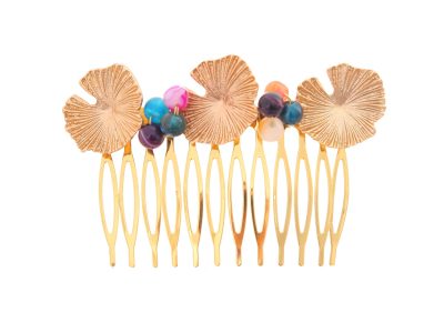 Peinecillo nenúfar con bolas de piedra Ágata en multicolor