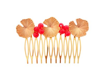 Peinecillo nenúfar con bolas de piedra Ágata en rojo