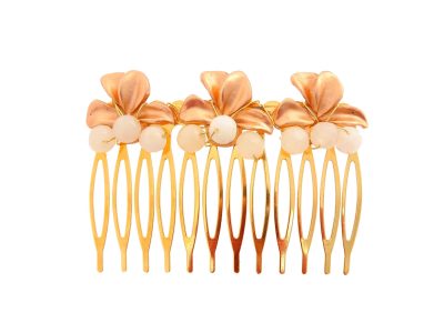 Peinecillo de hoja con bolas de piedra Ágata en beige