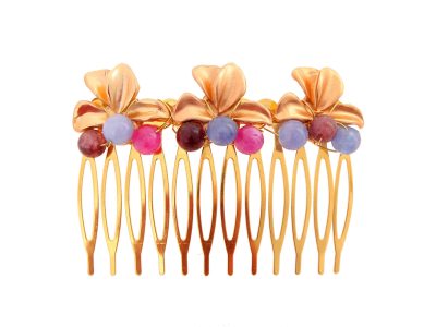 Peinecillo de hoja con bolas de piedra Ágata en multipastel