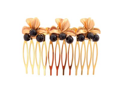 Peinecillo de hoja con bolas de piedra Ágata en negro