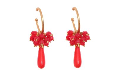 Pendientes de bolas Ágata y lágrimas rojas con cabezal de aro