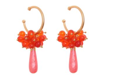 Pendientes de bolas Ágata y lágrimas corales con cabezal de aro