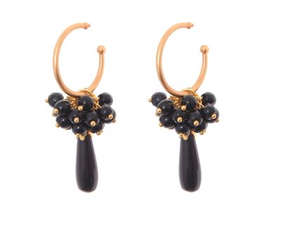 Pendientes de bolas Ágata y lágrimas negras con cabezal de aro