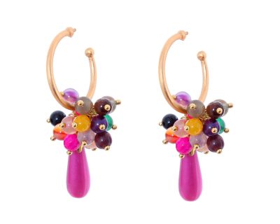 Pendientes de bolas Ágata y lágrimas multicolores con cabezal de aro