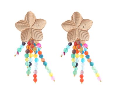 Pendientes de bolas de piedras Ágata multicolor con cabezal de flor a rayas