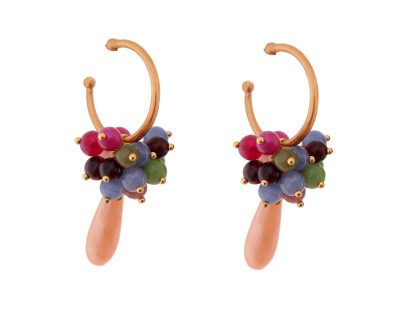 Pendientes de bolas Ágata y lágrimas multicolores en tonos malva con cabezal de aro