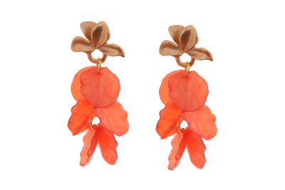 Pendientes de pétalos en color naranja con cabezal en forma de hojas