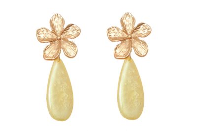 Pendiente de flamenca de lágrima plana de piedra cristal color amarillo con cabezal de flor