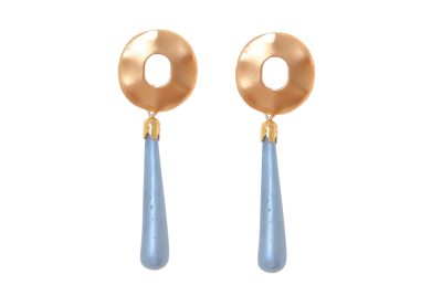 Pendiente de flamenca de lágrima pequeña de piedra cristal color azul ducado cabezal círculo metal