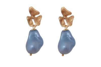 Pendiente de piedras nácar azul ducado con cabezal 3 hojas