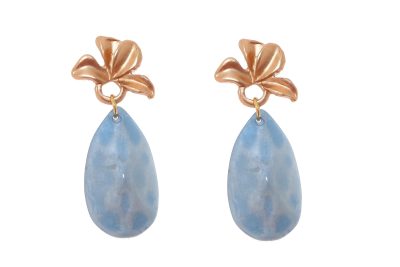 Pendiente de flamenca de lágrima de piedra cristal color azul ducado con cabezal de hojas