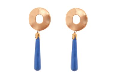 Pendiente de flamenca de lágrima pequeña de piedra cristal color azul zafiro cabezal círculo metal