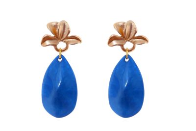 Pendiente de flamenca de lágrima de piedra cristal color azul zafiro con cabezal de hojas