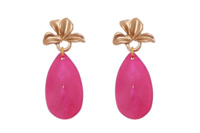 Pendiente de flamenca de lágrima de piedra cristal color buganvilla con cabezal de hojas