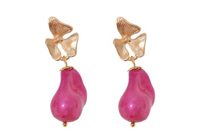 Pendiente de piedras nácar buganvilla con cabezal 3 hojas