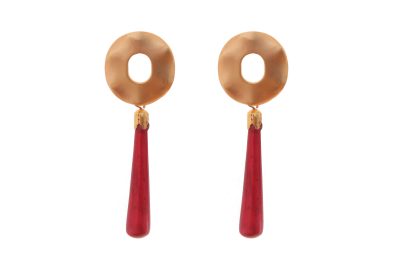 Pendiente de flamenca de lágrima pequeña de piedra cristal color burdeos cabezal círculo metal