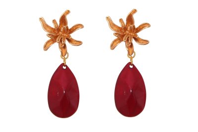 Pendiente de flamenca de lágrima de piedra cristal color amarillo con cabezal de flor