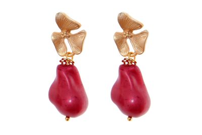 Pendiente de piedras nácar burdeos con cabezal 3 hojas
