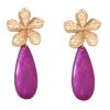 Pendiente de flamenca de lágrima plana de piedra cristal color buganvilla con cabezal de flor