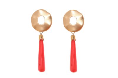 Pendiente de flamenca de lágrima pequeña de piedra cristal color coral cabezal círculo metal