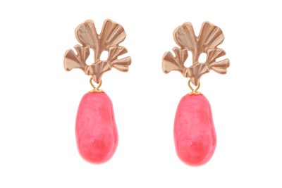Pendiente de piedras nácar coralina con cabezal de hojas