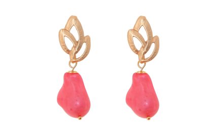 Pendiente de piedras nácar coralina con cabezal de hojas