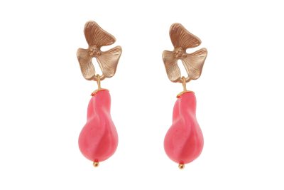 Pendiente de piedras nácar coralina con cabezal 3 hojas