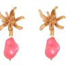 Pendiente de piedras nácar coralina con cabezal flor