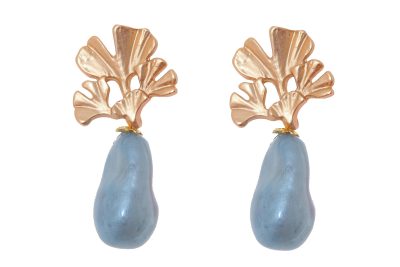 Pendiente de piedras nácar azul ducado con cabezal de hojas