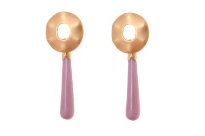 Pendiente de flamenca de lágrima pequeña de piedra cristal color lila cabezal círculo metal