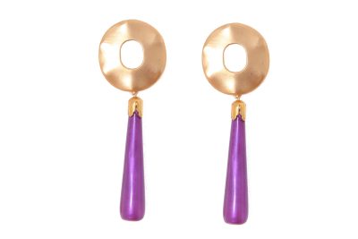 Pendiente de flamenca de lágrima pequeña de piedra cristal color malva cabezal círculo metal