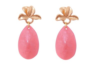 Pendiente de flamenca de lágrima de piedra cristal color rosa maquillaje con cabezal de hojas