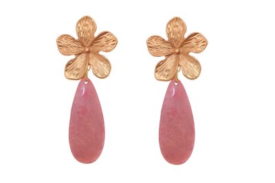 Pendiente de flamenca de lágrima plana de piedra cristal color rosa maquillaje con cabezal de flor