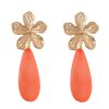 Pendiente de flamenca de lágrima plana de piedra cristal color naranja con cabezal de flor