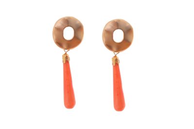 Pendiente de flamenca de lágrima pequeña de piedra cristal color naranja cabezal círculo metal