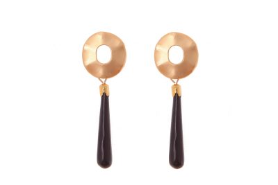 Pendiente de flamenca de lágrima pequeña de piedra cristal color negro cabezal círculo metal